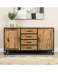 Dressoir mangohout met zwart staal 165 cm