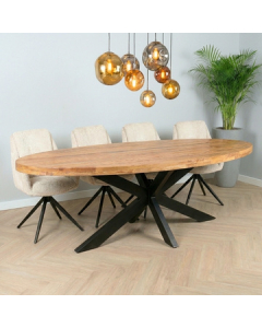 Eettafel ovaal mangohout 260 cm.