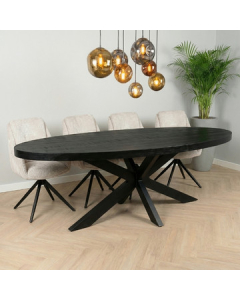Eettafel ovaal zwart mangohout 240 cm.