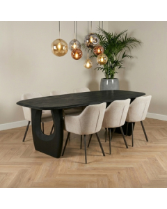 Eettafel zwart hout 220 cm.