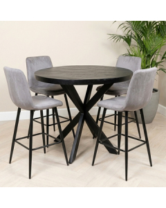 Ronde bartafel 110 cm zwart. Met vier barkrukken.