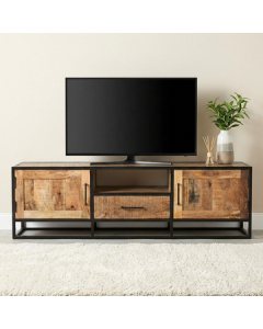 Tv meubel mangohout met zwart staal 165 cm