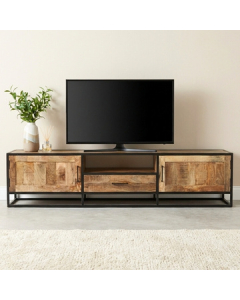 Tv meubel mangohout met zwart staal 210 cm