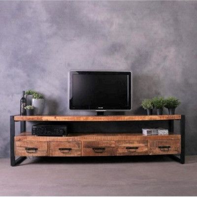 bronzen galop Kort geleden tv meubel mangohout staal | 210 cm | € 469,=