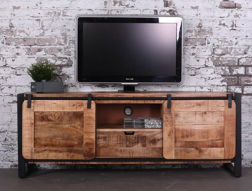 verhaal Oraal Beroemdheid Tv meubel met schuifdeuren | Industrieel mangohout