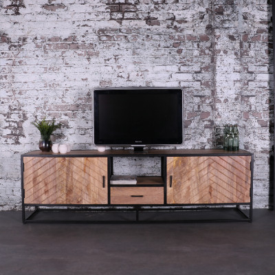 Tv meubel mangohout met een visgraat motief