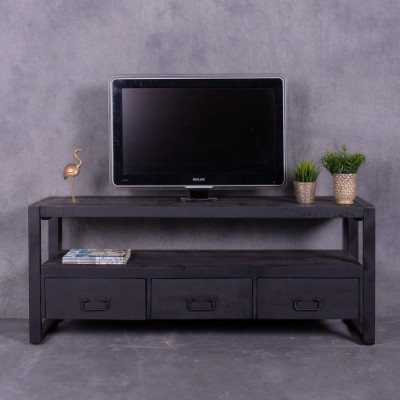 Industrieel tv meubel mangohout zwart.