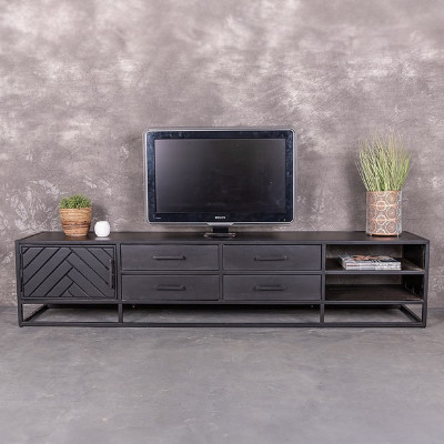 Zwart tv meubel visgraat 210 cm breed.