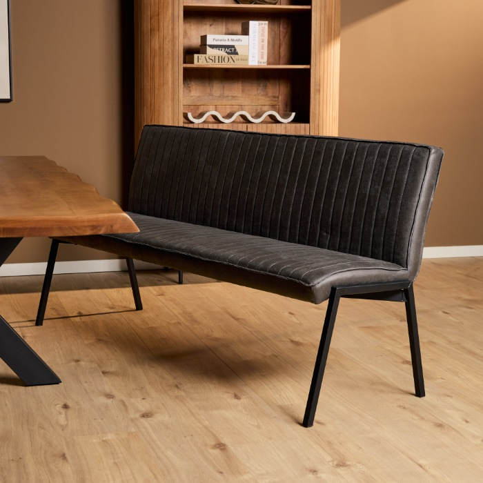 Antraciete eetkamerbank Tivoli 185 cm aan eettafel sfeerbeeld