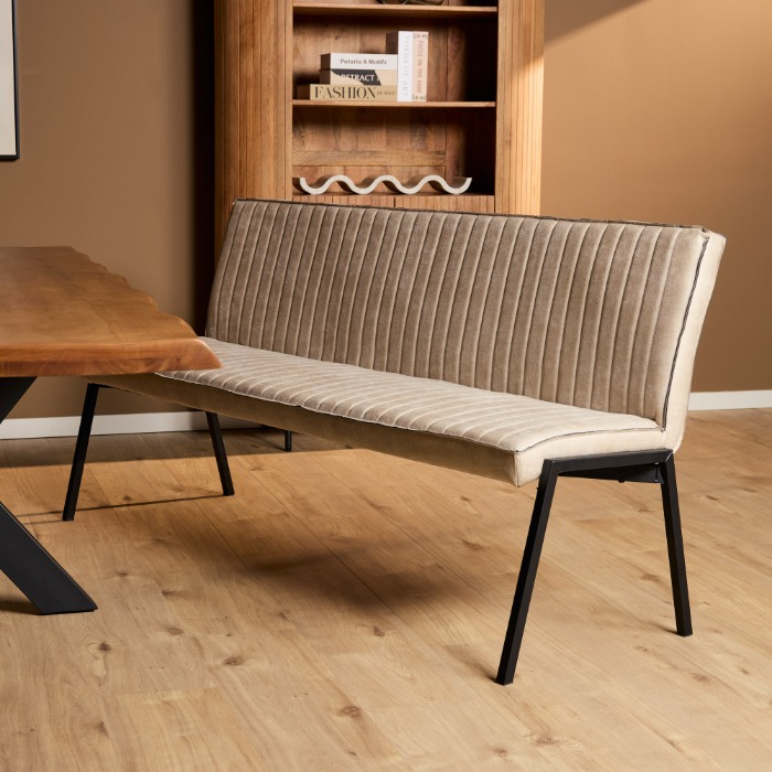 Beige eetkamerbank Tivoli 185 cm bij houten eettafel sfeerbeeld