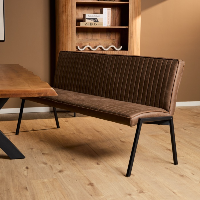 Bruine eetkamerbank Tivoli 185 cm aan eettafel sfeerbeeld