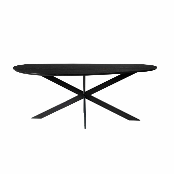 Eettafel Cloud eiken zwart 180 cm vooraanzicht met matrix onderstel