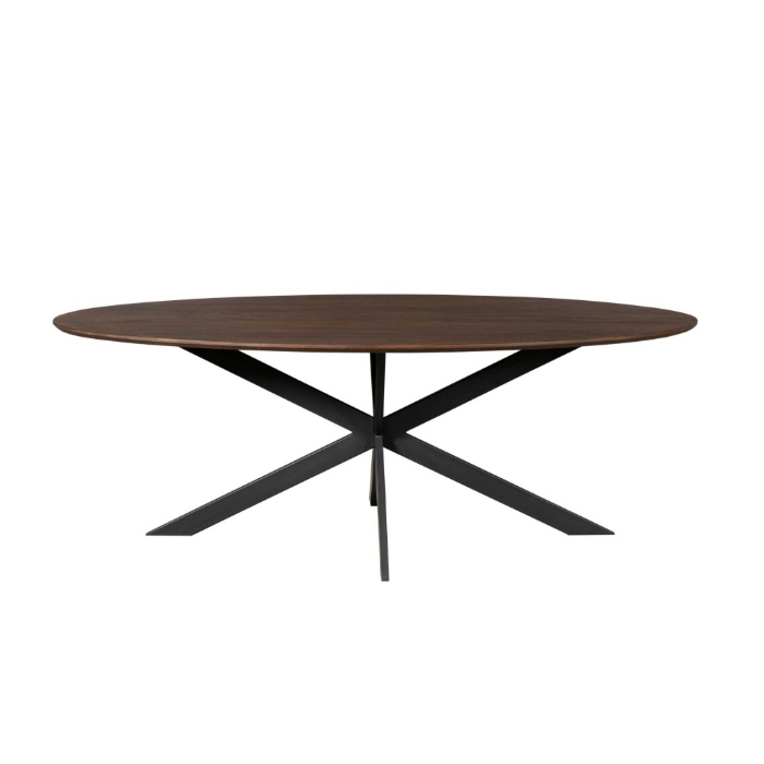 Ovale eettafel Ferris bruin eiken 280 cm met zwart matrix onderstel