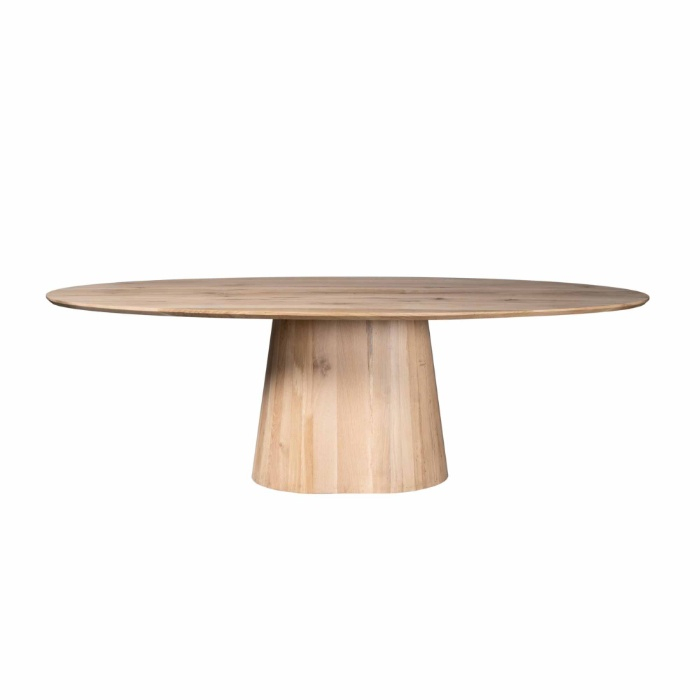 Ovale eettafel Riga naturel eiken 210 cm vooraanzicht met kolompoot