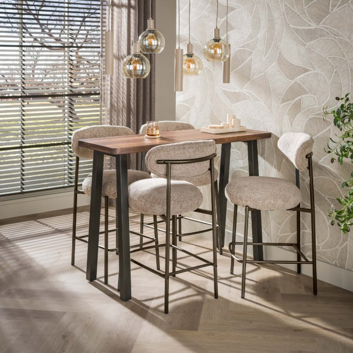 Bartafel 130 cm Brix acaciahout bruin met bruin-bronzen poten - sfeerfoto 1