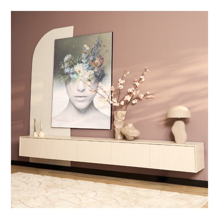 Beige tv meubel zwevend Madison mangohout 280 cm - sfeerbeeld