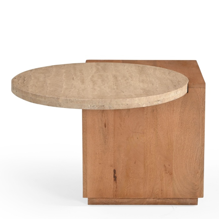 Bijzettafel Numa naturel travertin 60 cm vooraanzicht
