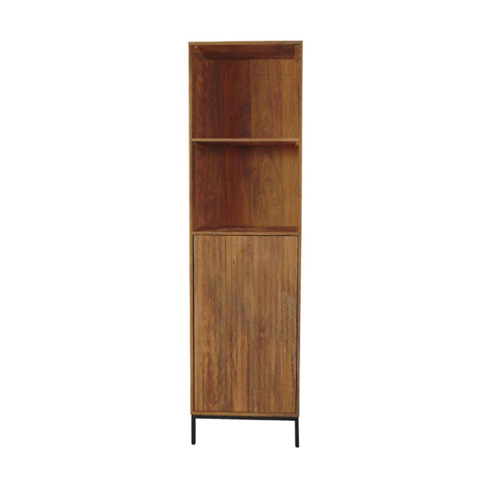 Boekenkast Madison naturel 55 cm vooraanzicht met open vakken en een deur