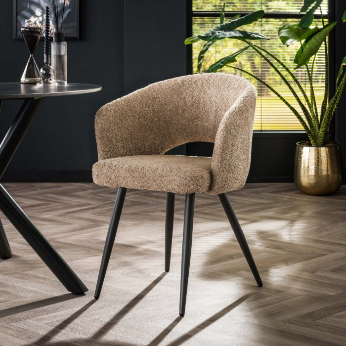Bouclé eetkamerstoel met armleuning Marin beige - sfeerfoto 1