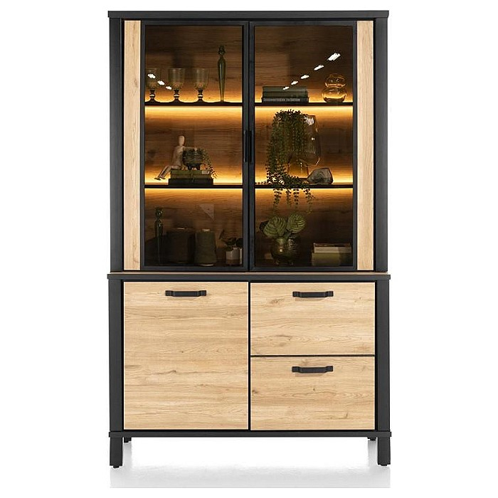 Buffetkast Sardinië 130 cm naturel met glasdeuren en LED