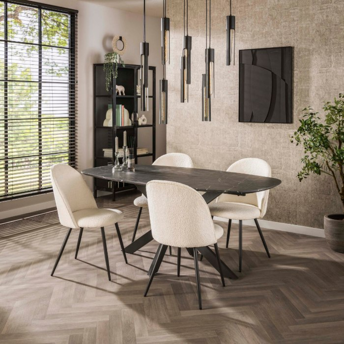Deens ovale eettafel 180 cm Jules melamine antraciet met spinpoot - sfeerfoto 1