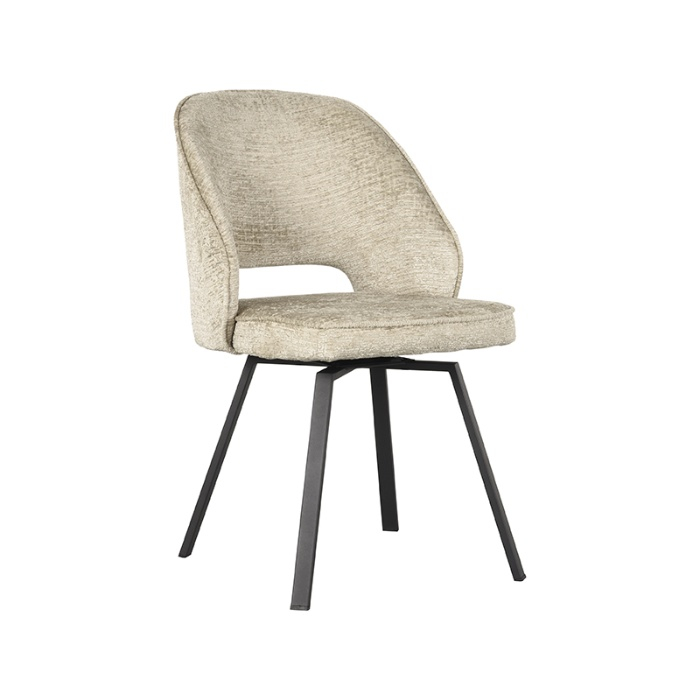 Draaibare eetkamerstoel Liz in beige met open rug, schuin van voren