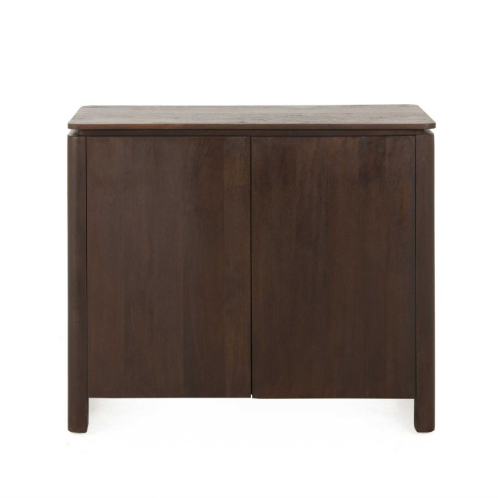 Dressoir Dallas bruin mangohout 100 cm vooraanzicht met twee deuren en houten blad