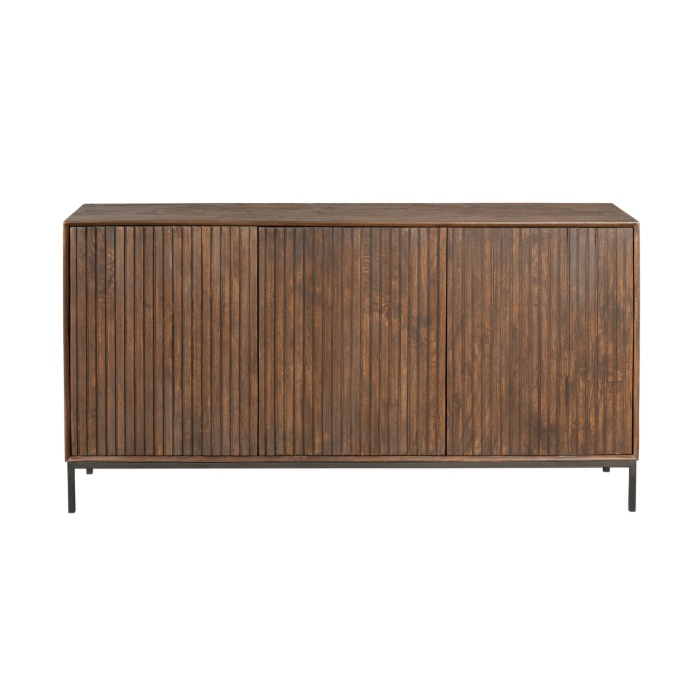 Dressoir Madison bruin mangohout 165 cm vooraanzicht met drie greeploze deuren