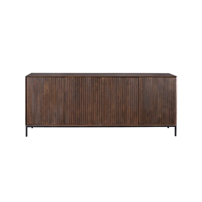 Dressoir Madison bruin mangohout 210 cm vooraanzicht met vier greeploze deuren