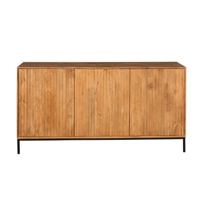 Dressoir Madison naturel mangohout 165 cm vooraanzicht met drie greeploze deuren
