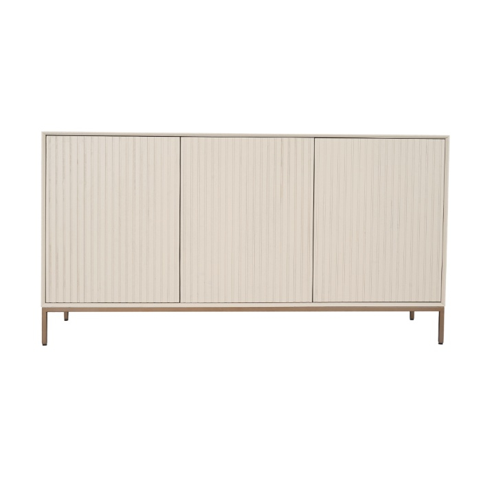 Dressoir Madison zand mangohout 165 cm vooraanzicht met drie greeploze deuren