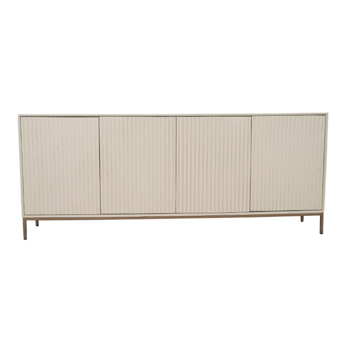 Dressoir Madison zand mangohout 210 cm vooraanzicht met vier greeploze deuren
