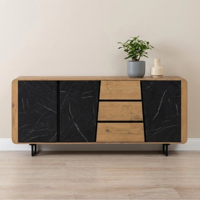 eiken dressoir modern Dressoir modern eiken 180 cm met marmerlook