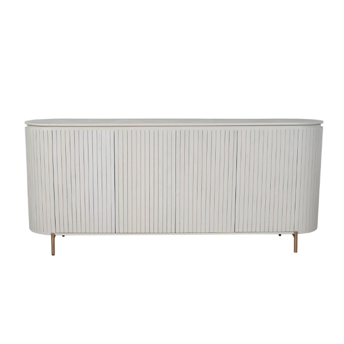 Dressoir Solana zand mangohout 210 cm vooraanzicht met ribbelfront