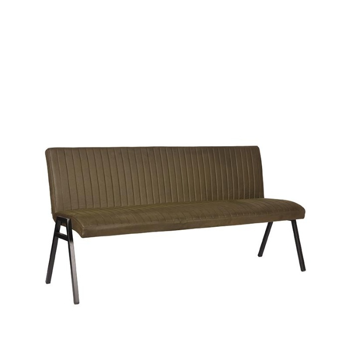 Eetkamerbank met rugleuning Mex 175 cm in olijfgroen microvezel, schuin van voren