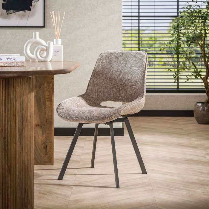 Eetkamerstoel draaibaar Asta beige chenille zonder armleuning - sfeerfoto 1