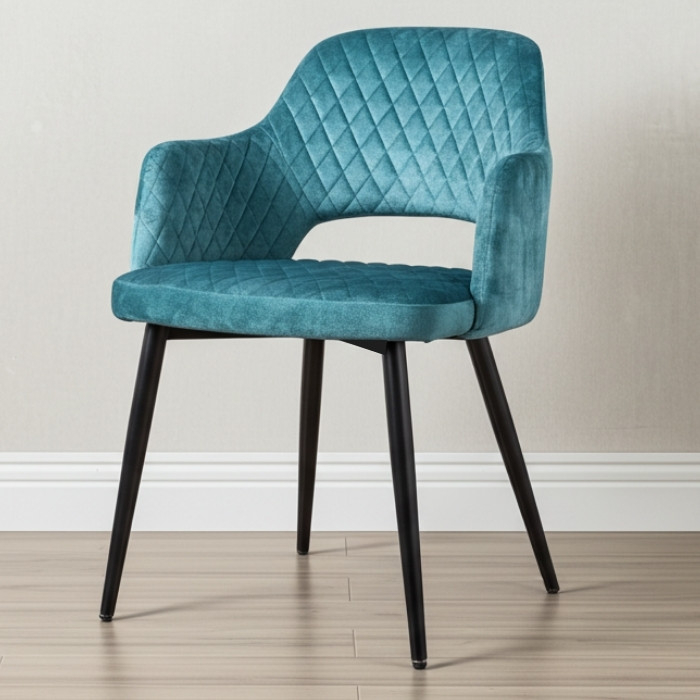 Eetkamerstoel met armleuning turquoise.