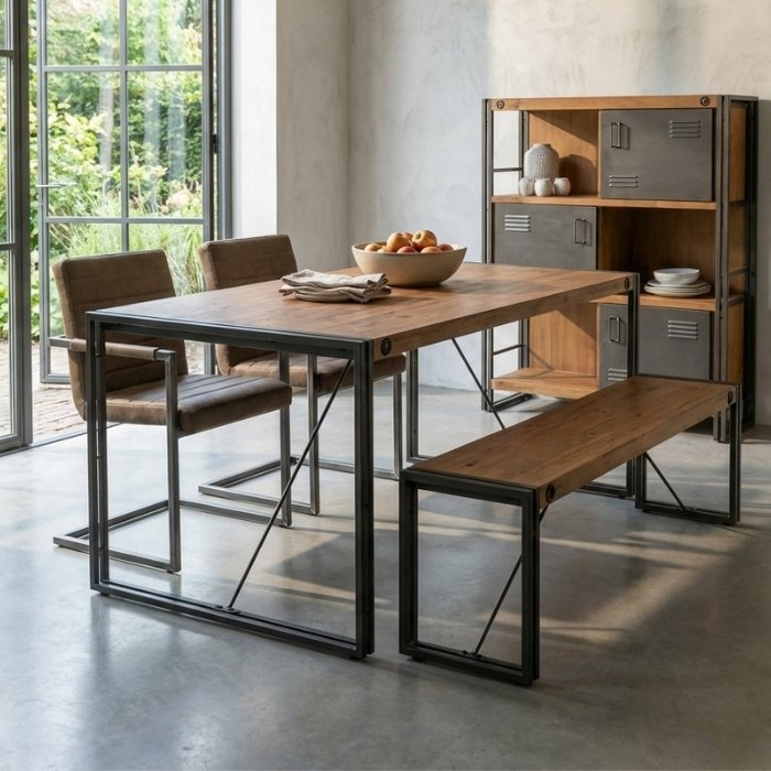 Industriële eettafel 180 cm.