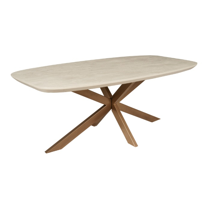 Deens ovale eettafel Madison zand 200 cm vooraanzicht met zandkleurige kruispoot
