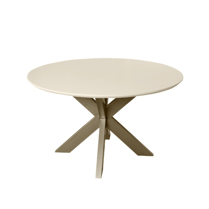 Ronde eettafel Madison zand 110 cm vooraanzicht met zandkleurige kruispoot