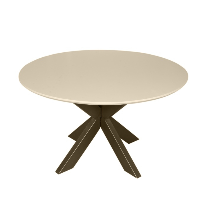Eettafel Madison rond zand mangohout 130 cm met rond blad op een metalen kruispoot