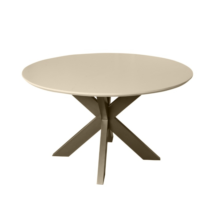 Ronde eettafel Madison zand 150 cm vooraanzicht met zandkleurige kruispoot