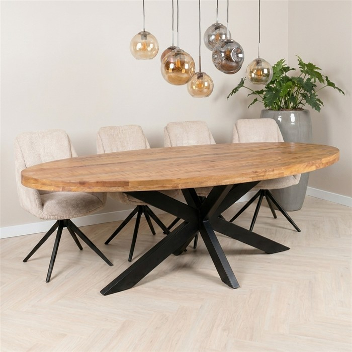 Ovale eettafel van mangohout 240 cm