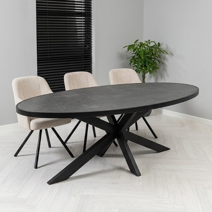 Ovale eettafel 240 cm met natuursteen blad
