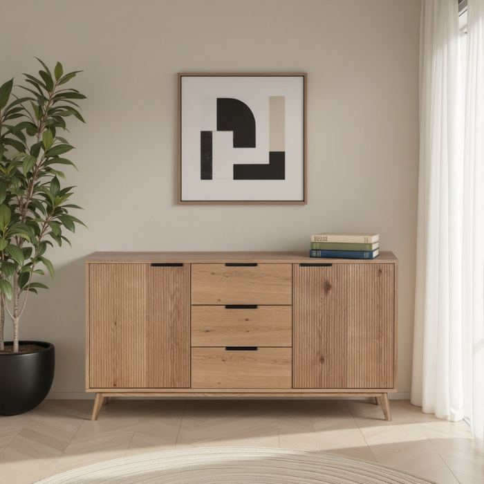 Sfeerbeeld eiken dressoir in de kleur naturel.