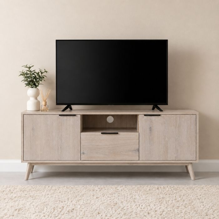 Eiken tv-meubel 150 cm, twee deuren en een lade