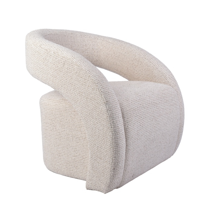 Fauteuil met armleuning Anke in crème geweven stof, schuin van voren