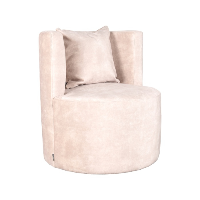 Fauteuil met armleuning Emma in naturel velvet, schuin van voren