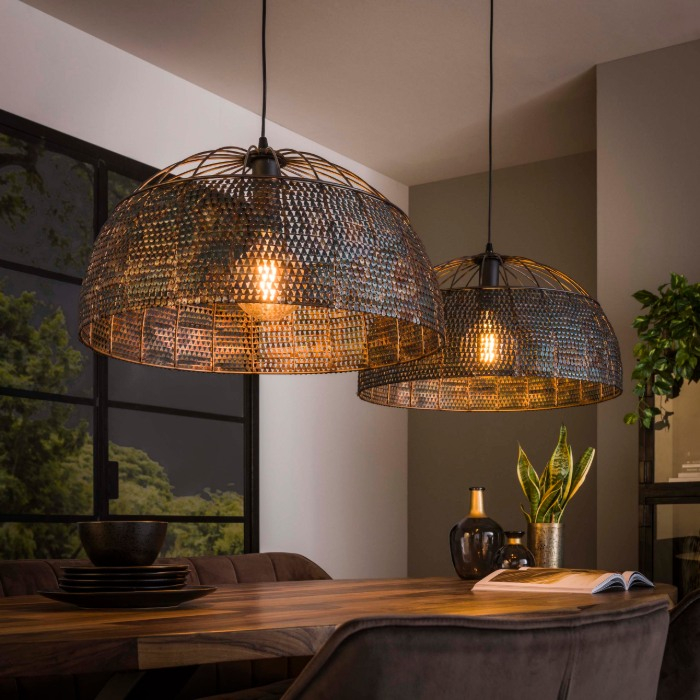 Grote hanglamp Rosa met 2 lampen zwart bruin - sfeerfoto 1