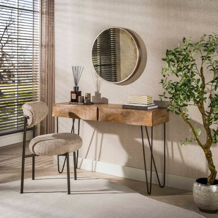 Haltafel met 2 lades 120 cm Tamo naturel met golvend front - sfeerfoto 1